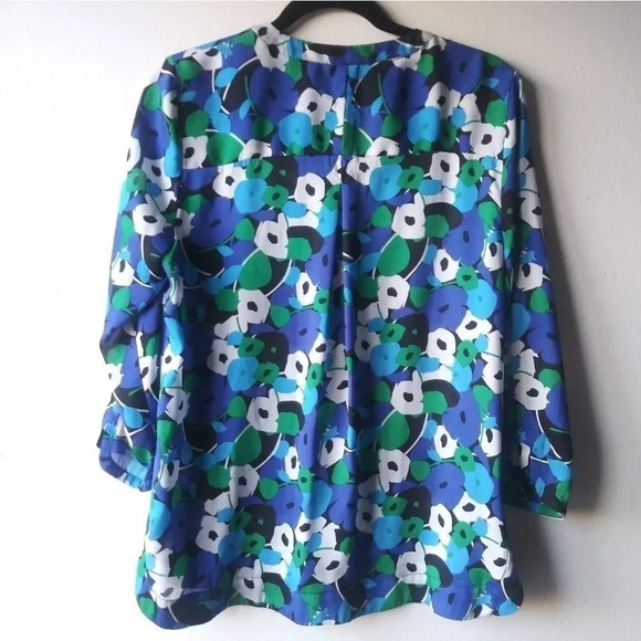 LIZ CLAIBORNE CAREER FLORAL BLOUSE - BLUE - Picture 2 of 5